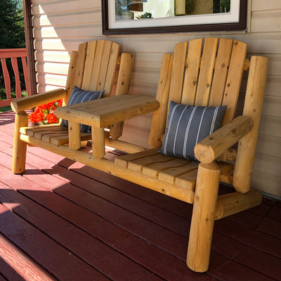 Dundalk LeisureCraft - Adirondack Log Gossip Bench with Table - L234